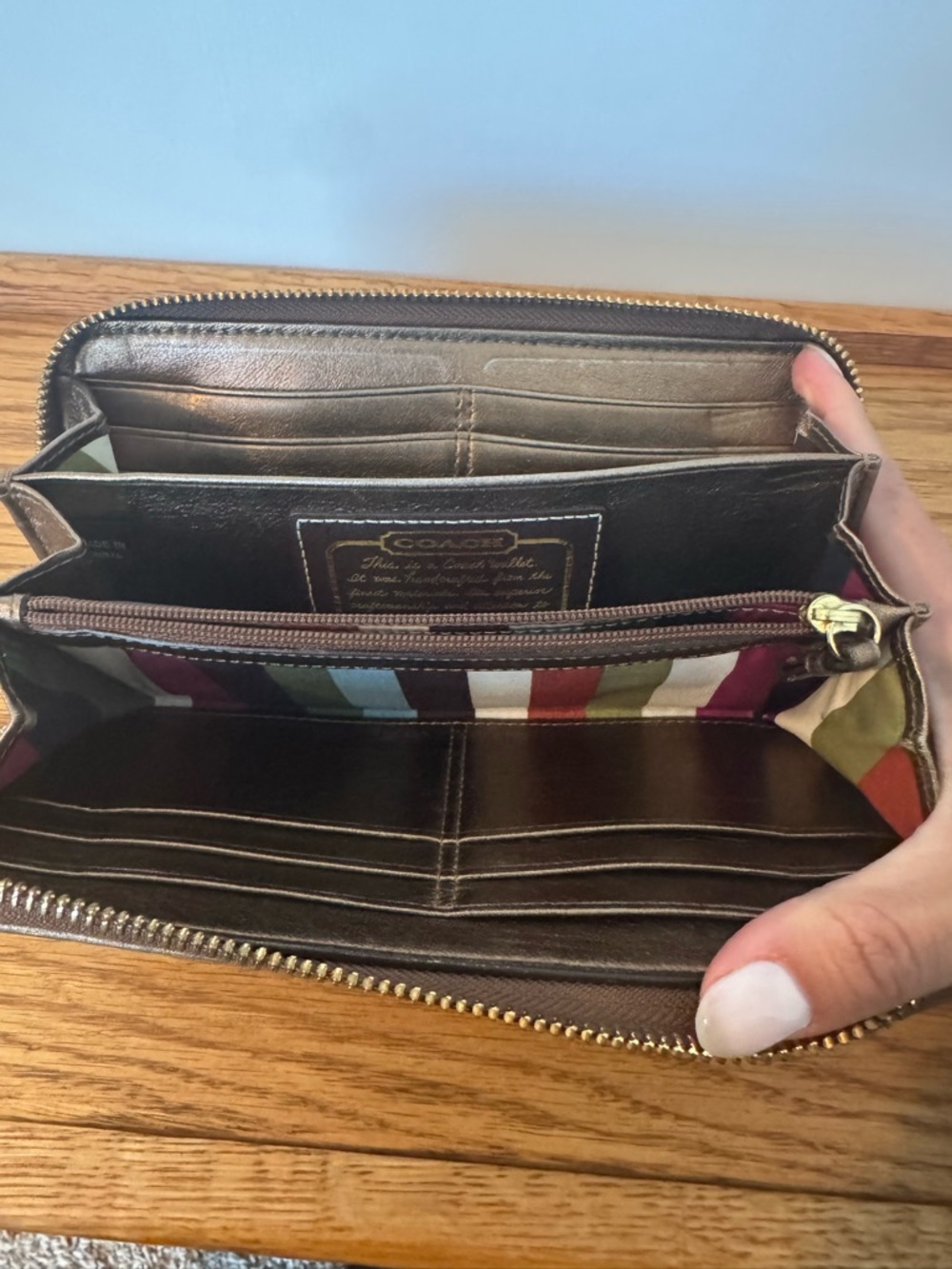 Coach Signature Zip-Around Wallet in Brown and Tan - Picture 4 of 8